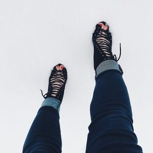 Lace up black heels